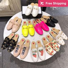 Princetown Designer Slippers Women Mules Loafers Leather Slides Metal Chain Comfortable Casual Shoe Lace Velvet Slipper WIth Box ggitys UGWN