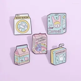 Brooches Boo Wash Cute Ghost Enamel Pins Catfood Love Cereal Milk Box Lapel Metal Badges Jewelry Gift For Woman Friends