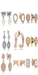 NEW 100% 925 Sterling Silver Earring Graceful Bow Knot & White Pearl Earrings Timeless Elegance Fit Bracelet DIY Making Gifts1689499