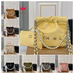Womens Quilted shoulder chain bag Composite Bags Fashion designer totes bag pearls handle soft leather crossing body tote bag lady party purses