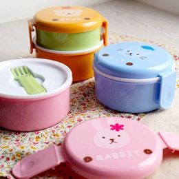 Lunch Boxes Bags Cute Animal Lunch Box Japanese Double-layer Round Mini Bento Box Childrens Fruit Box Snack Box Microwave Kids Lunch Box 540ml