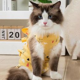 Cat Costumes Neutering Suit Breathable Cartoon Print Recovery With Elastic Neck Bandage For Female Cats Post- Spay