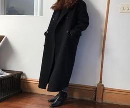 Women039s Wool Blends Style Korea 2022 Winter Long Suit Collar Double Breasted Solid Overcoat Women Coat Loose Manteau Femme2421767