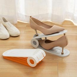 Two piece double layer shoe storage rack for space saving, adjustable height, Anti slip shoe Organiser for home use