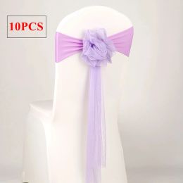 Sashes 10pcs Lot Lycra Chair Band With Organza Sash Ball For Wedding Chair Cover Event Party Hotel Decoration