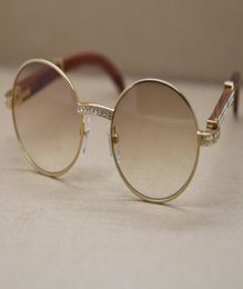 Decor Wood frame 7550178 Sunglasses Round C Decoration diamond women men high quality lenses Eyewear Frame Size5722135mm vintag6009708