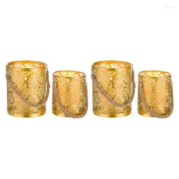 Candle Holders 4Pcs Pillar Gold For Tea Light Decorative Hanging Lantern Garden Wedding Home Decor