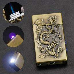 FJ Multi Functional Metal Creative Lighter Dragon Totem Carving Straight With Double Lights Fashion Small Gift Wholesale