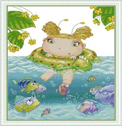 Leprechaun learns to swim decor painting Handmade Cross Stitch Embroidery Needlework kits counted print on canvas DMC 14CT 11CT7610412