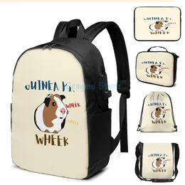 Backpack Funny Graphic Print Guinea Pig Wheek USB Charge Men School Bags Women Bag Travel Laptop