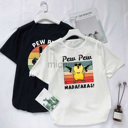 Men's T-Shirts Pew Madafakas tshirt duck gang with gun Kawaii cartoon print top womens oversized T-shirt mens clothing vest d240509