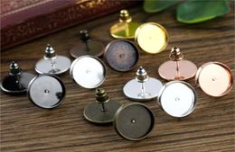 Plated Brass Copper Material Earring Studswith Ear plug Earrings BaseFit 12mm Glass Cabochons 12mm 50pcsLot1114227