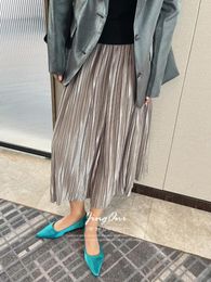 Skirts Pleated Satin Long Skirt Y2k Woman Clothing 2024 Summer Korean Fashion Style Elegant Luxury Vintage Gothic Sexy Tulle Lolita
