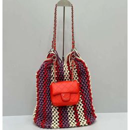 Designer Tote Beach High Quality Colorful Woven Twin Design Single Shoulder Sier Wire Mesh Chain Red Handbag rafia bag Underarm Bag