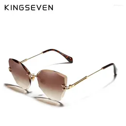 Sunglasses KINGSEVEN Fashion Design Women Vintage UV400 Rimless Polygon Lens Ladies Gradient Butterfly Glasses Female Eyewear