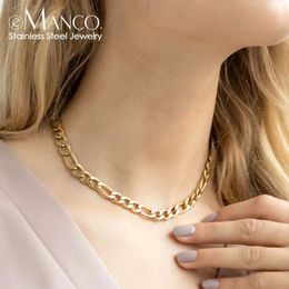 Chains eManco Figaro Link Chains Necklace Stainless Steel Chain for Men Women Colar Gift Jewellery Cuban Chain Choker 4MM/6MM/8MM d240509