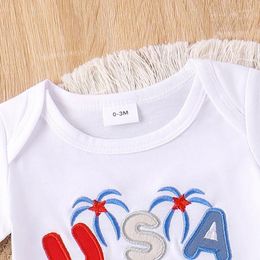 Clothing Sets Boys 4th Of July Shorts Short Sleeve Letter Car Embroidery Romper Star Stripe Print