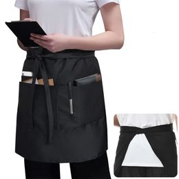 Universal Unisex Half Bust Bib Apron Restaurant Kitchen Coffee Tea Shop Waitress Chef Uniforms Waist Short With Pockets 240508