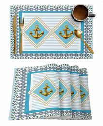 Table Mats Ship Anchor Metal Striped Chain Rope Coffee Dish Mat Kitchen Placemat Dining Rug Dinnerware 4/6pcs Pads