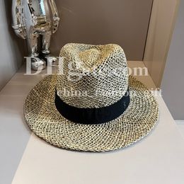 Designer Bucket Hat Handmade Woven Straw Hat Wide Brim Hat Luxury Grass Woven Jazz Top Hat Travel Sunscreen Breathable Hat