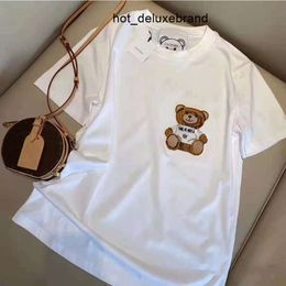 Women's Tops Tees Summer New T-shirt Flocking Three-dimensional Cartoon Bear Letter Embroidery Loose Short Sleeves for Men and Women GFTN