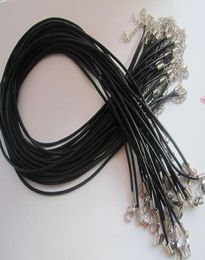 20mm 1820inch adjustable Black Genuine leather necklace cord with Lobster clasp 100pcslot1470934