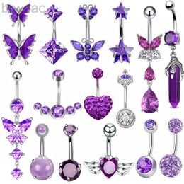 Navel Rings 1PCS Purple Butterfly Belly Button Rings 14G Star Belly Ring Cute Heart Crystal Navel Barbell Jewellery Piercing Ombligo Mujer d240509