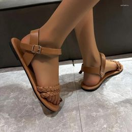 Sandals 2024 Women's Shoes Basic Casual Women Narrow Band Round Toe Buckle Strap Flat With Ladies