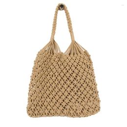 Shoulder Bags 33 27cm No Lined Net Bag Handbag Mesh Rope Weaving Tie Buckle Reticulate Hollow Straw Fashion Woven