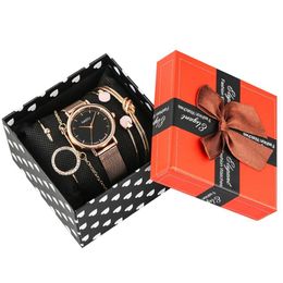 Women's Bracelet Watches Set Rose Gold Quartz Analogue Watches for Ladies Stainless Steel Strap Wristwatch for Female 201204 307i