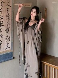 Work Dresses Ink Painting Printing Two Piece Set Women Outfit: Chic Bat Sleeve Cardigan Elegant Patchwork Pleated Slim Casual Dress 2pcs