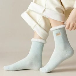 Women Socks Warm Solid Plush Tube And Winter Edge Autumn Colour Month Thickened Curled Medium Letter Floor