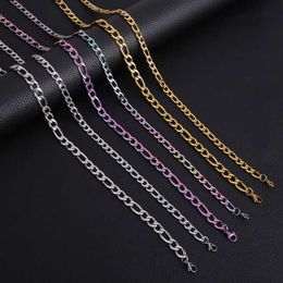 Chains HONGTONG Fashion Figaro Cuban Link Chain Stainless Steel Necklace 45cm/50cm/55cm/60cm 3MM-9MM Gold Colour Jewellery Gift Women Men d240509