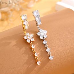 Navel Rings Long Dangled Flower Crystals Belly Button Rings Sexy Curved Navel Piercing for Women Girls 5 Zircons Belly body Jewellery 1 Piece d240509