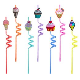Disposable Plastic Sts Ice Cream Theme Themed Crazy Cartoon St Girls Party Decorations Drinking For Kids Pool Birthday Supplies Favors Ot7Eq