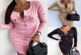 Women Sexy Fall Winter Mini Dress Casual Long Sleeve Autumn Fall Knitted Ribbed Bodycon Ladies Short Dress3247136