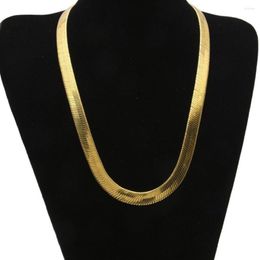 Pendant Necklaces 10mm Flat Herringbone Chain Necklace Men Jewellery 18k Yellow Gold Filled Solid Trendy Men's Choker Clavicle 60cm L 242O