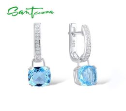 Santuzza Silver Earrings For Women Pure 925 Sterling Silver Dangle Earrings Long Sky Blue Cubic Zirconia Brincos Fashion Jewelry J4532421