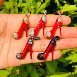 Charms 5pcs 3D Red High Heel Shoe For Women Bracelet Necklace Making Cubic Zirconia Pave Pendant Jewellery Accessories Wholesale 282Z