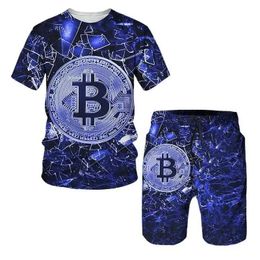 Men's Tracksuits Bitcoin Pattern T Shirt Men 3D print Men Tracksuits Sets Men Fashion Oversized Tshirt Suit Casual Men Clothes T240507