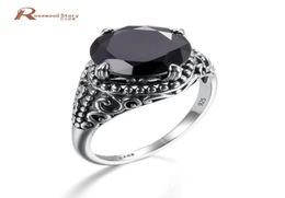 Cluster Rings Black Obsidian Cubic Zirconia Ring Women Men Wild Antique 925 Sterling Silver Cocktail Party Fashion Jewelry9036835