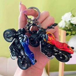 Keychains Lanyards New Simulation Mini Motorcycle Keychain Fashion Personality Racing Car Key Chain Unisex Motorcycle Model Toy Keyring Pendant J240509