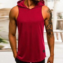 Men's Tank Tops Top For Men Sleeveless Solid Color Sweat Absorption With Hat Quick-drying Polyester Male Sports Vest Fitness