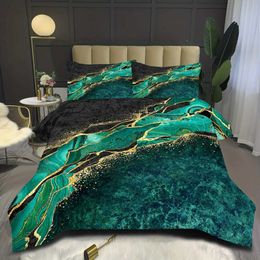 Bedding sets Green and gold marble down duvet cover set highdefinition digital printing bed cover set bedroom and guest room soft and comfortable down duvet cover J24