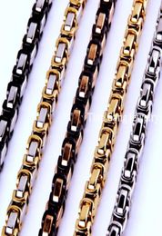 458mm 316L Stainless Steel Silver ColorGoldBlackRose Gold Byzantine Chain Mens Women NecklaceBracelet1594358