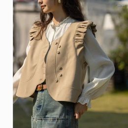 Women's Vests V-neck Sleeveless Lace Up Short Suit Vest Waistcoat Women Chalecos Para Mujer Lady Jacket Vintage Clothes Top
