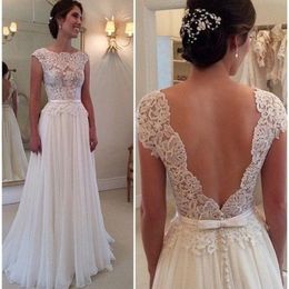 2019 A-Line in pizzo che si vede abiti da sposa semplice stile a buon mercato senza maniche senza manico