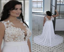 Plus Size Wedding Dresses Fat Women Sweetheart Sheer Bateau Neck Beach Lace Top Bridal Gowns White Nude Cheap High Quality Brides 5432596