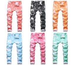 Colourful Hawaiian Style Mens Colour Stretch Denim Casual Pants Straight Slim Print Trousers Hip Hop Leisure Vacation Multicolor74539665356