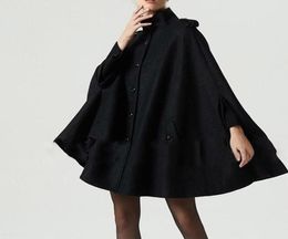 Gothic Women Wool Cape Coats Button Loose Casual Outerwear High Street Stylish Autumn Winter Warm Overcoat Female Black Top Coat Y8326309